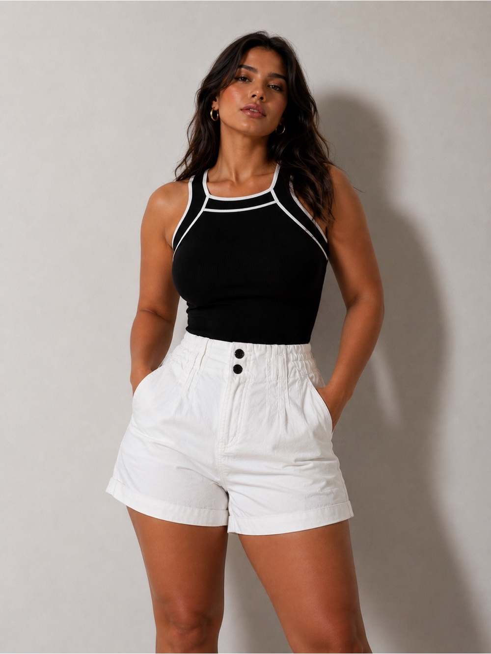 Black Tank Top with White Trim - Women